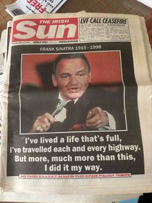 Frank Sinatra Death Newspaper Irish Sun 16 May 1998 Tribute Edition Original Collectors Copy