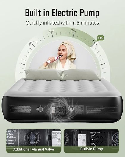 Air Bed, Inflatable Mattress, King Airbed with Built-in Electric Pump, Portable Comfort Blow Up Bed in 3 Mins Self-Inflation with Carry Bag for Camping,Travel & Guests,Home -203x152x33cm