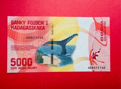 Madagascar  5000 Ariary  2017. Pick 102.  ( Uncirculated )