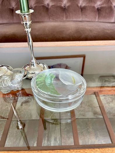 Vintage Calla Lily Oval Glass Lidded Dish Keepsake Box France
