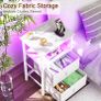 Bedside Table with Charging Station, Side Table with LED Light, Nightstand with 2 Fabric Drawers and Open Storage Shelf, Small Bedside Cabinet for Living Room, Bedroom, White Image 6