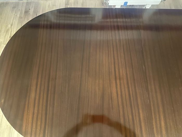 Extendable mahogany dining table and 8 Reprodux chairs