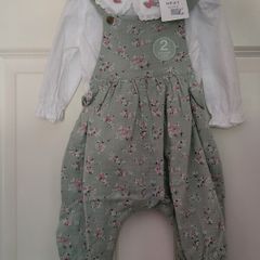 Girls Floral Dungarees 3-6mths