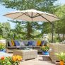 3M Roma Umbrella Sun Shade Cantilever Hanging Parasol w/ Cross Base Hand Crank Aluminium Frame 360 Rotation - Beige Image 10