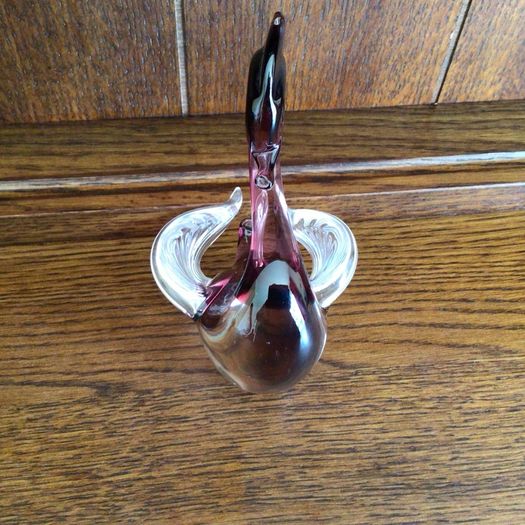Art Glass Amethyst and Clear Glass Swan