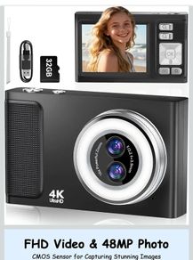 Digital Camera 44MP 1080P FHD Photo Camera Compact Camera 16X Digital Zoom Camera with 32GB Memory Card, Digital Camera for Children, Teenagers, Beginners, Boys, Girls (Black)