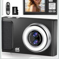 Digital Camera 44MP 1080P FHD Photo Camera Compact Camera 16X Digital Zoom Camera with 32GB Memory Card, Digital Camera for Children, Teenagers, Beginners, Boys, Girls (Black)