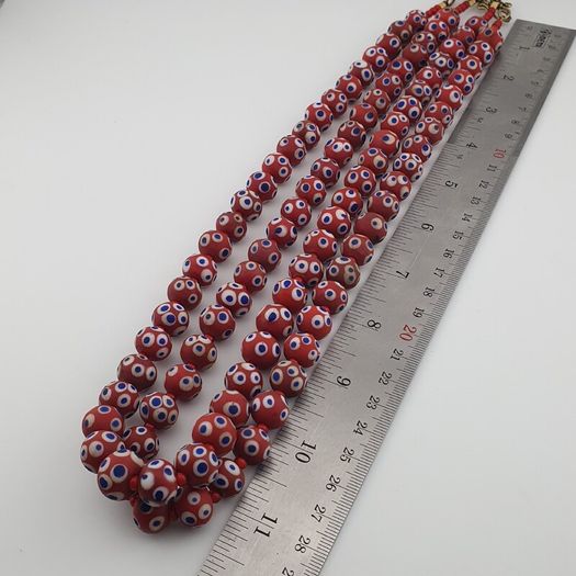 Antique Venetian Style Blue Eyes Red Glass & venetian WhiteHeart Glass Beads Necklace