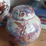 Stunning Rare Masons Ironstone Medium Sized (6.75 inch tall) Lidded Prunus Jar/Ginger Jar in the Fruit Basket Pattern, Plum/Muliticoloured Colourway with the Rare Iridescent Overglaze, Circa 1950, Mint/Cabinet Condition Image 10
