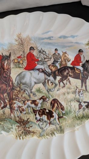 F Gray & Sons Fox Hunting 31cm Oval Platters Horse & Hound Vintage