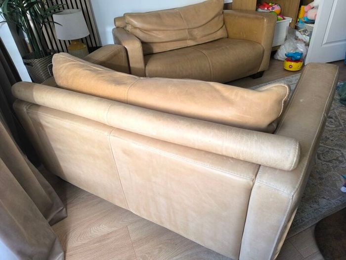 Premium Italian Real Leather Two Sofa Set 2 x 2 Seater Matte Finish