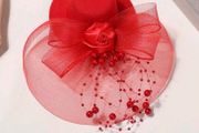 Red Women Bridal Wedding Mesh Mini Hat