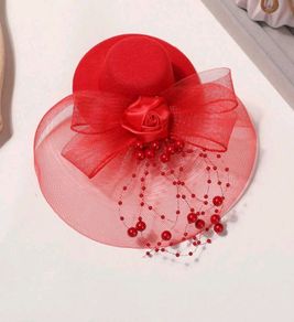 Red Women Bridal Wedding Mesh Mini Hat