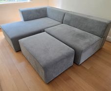 Large Grey L-Shaped Corner Sofa / Couch with Footstool