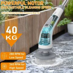 Portable with 7 Replaceable Brush Heads for Floor, Bathroom, Tub, Tile... New.