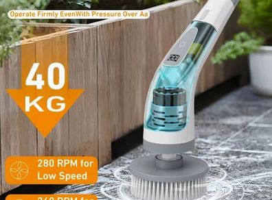 Portable with 7 Replaceable Brush Heads for Floor, Bathroom, Tub, Tile... New.