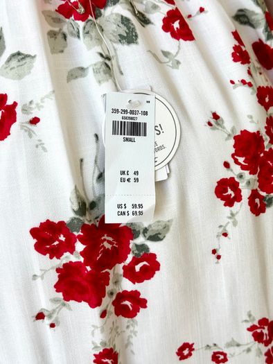 Hollister White & Red Floral Midi Dress With Lace-Up Back And Slit - Size S/8