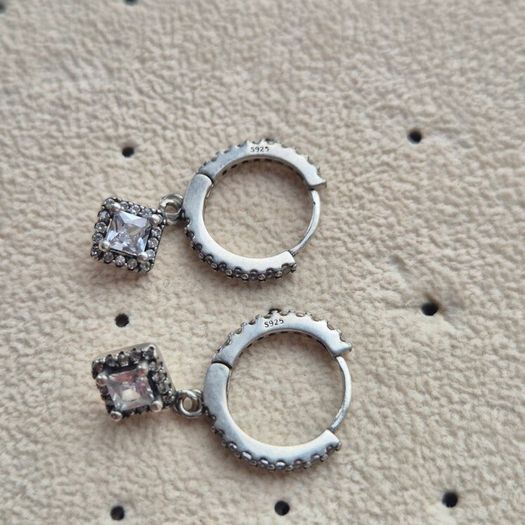 Small round earrings with square drop sterling silver s925 very good condition