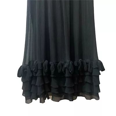 Juicy Couture 'New' Black Silk Ruffle Dress Textured Sleeveless Lined Lace Hem .. Size Medium .. Price Drop