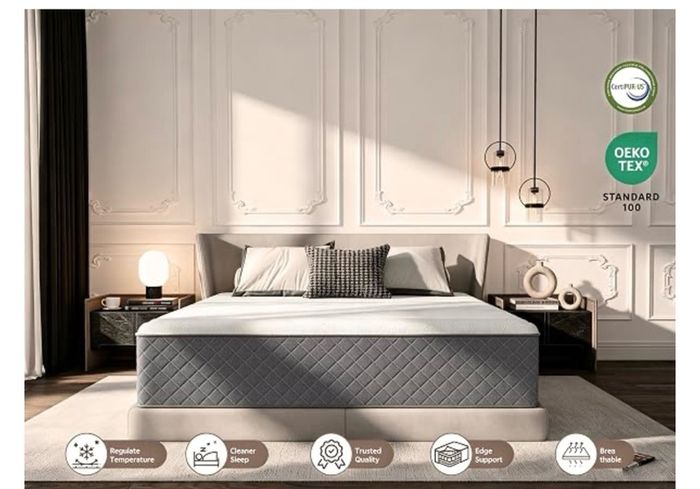 12 Inch King Size Mattress Medium Firm, OEKO-TEX Certified Hybrid King Bed Mattresses, 7-Zone Memory Foam Mattress with Pocket Sprung for Body Support & Pressure Relief - 150x200x30cm