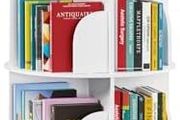 4-Tier Rotating Bookshelf Tower, Spinning Lazy Susan, 360 Revolving Bookshelf Storage, Round Carousel, Vertical Turntable Spiral Corner Organizer, White