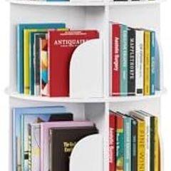 4-Tier Rotating Bookshelf Tower, Spinning Lazy Susan, 360 Revolving Bookshelf Storage, Round Carousel, Vertical Turntable Spiral Corner Organizer, White