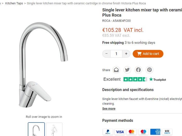 Roca Victoria Plus Single-Lever Kitchen Mixer Tap with Swivel Spout