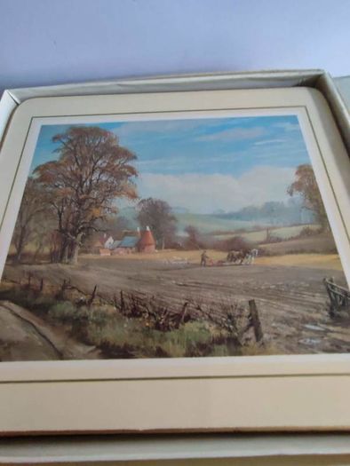 Clover Leaf Coasters Don Vaughan Landscapes England Boxed Set of 6 Vintage Cork Clover Leaf