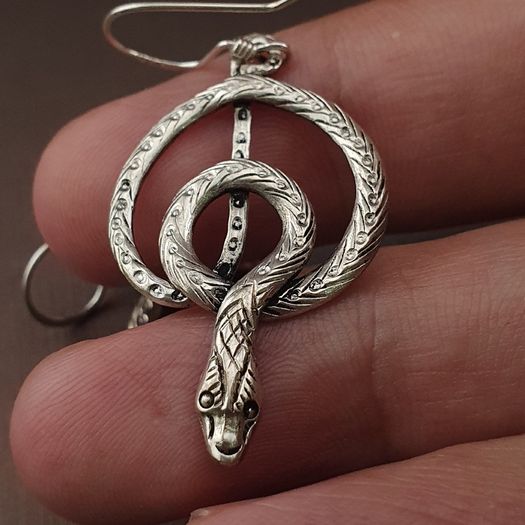 Vintage Snake Brass Earrings Long Dangle Statement Jewelry for Boho & Tribal Style