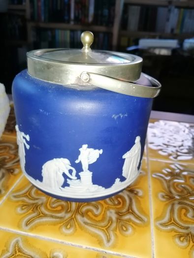 2 Jasperware biscuit /sweet barrels