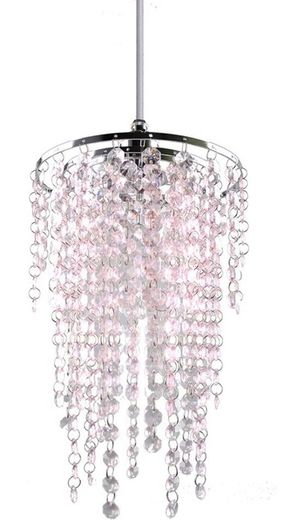 Crystal Light Shade, 3 Tiers Modern Chrome Chandelier Ceiling Pendant Light Shades, Crystal Acrylic with Pink Octagonal Shaped Beads, Chrome Frame and Pink Beads (FREE POSTAGE)