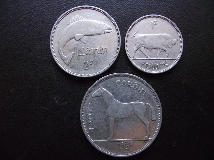 1940 Irish Republic. Set of 3 Silver Coins: Half Crown&Florin&Shilling. Nice Condition!
