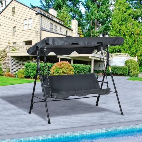 3 Seater Garden Swing Chair Seat with Canopy Grey