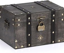 Wooden Vintage Treasure Chest Box with Lock, Decorative Souvenir Storage Box Keepsakes Storage Organizer Rectangle Jewelry Trinket Chest Grey Treasure Container (XXL Size)