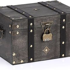 Wooden Vintage Treasure Chest Box with Lock, Decorative Souvenir Storage Box Keepsakes Storage Organizer Rectangle Jewelry Trinket Chest Grey Treasure Container (XXL Size)