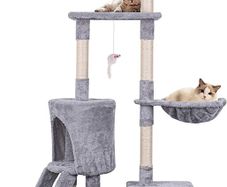 145cm Cat Scratch Posts Multi-Level Stable Cat Climbing Tower Cat Activity Trees with Ladder, Indoor Pet Activity Furniture Play House for Kitty Kitten (FREE POSTAGE)