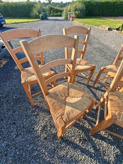 6 Wooden Wicker Dining Table Chairs