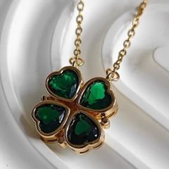 Shamrock Gold Steel Clover Necklace Saint Patrick's Day Emerald Green Heart Pendant jewellery