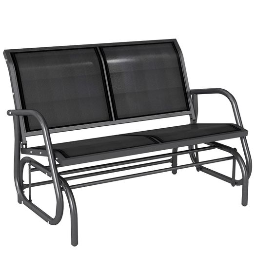 Outdoor Glider Bench, Patio 2 Seater Swing Gliding Loveseat w/ Power-Coated Steel Frame, Mesh Seat and Armrests, for Backyard Garden Porch, Black
