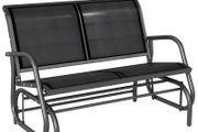 Outdoor Glider Bench, Patio 2 Seater Swing Gliding Loveseat w/ Power-Coated Steel Frame, Mesh Seat and Armrests, for Backyard Garden Porch, Black