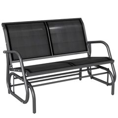 Outdoor Glider Bench, Patio 2 Seater Swing Gliding Loveseat w/ Power-Coated Steel Frame, Mesh Seat and Armrests, for Backyard Garden Porch, Black