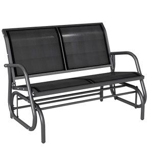 Outdoor Glider Bench, Patio 2 Seater Swing Gliding Loveseat w/ Power-Coated Steel Frame, Mesh Seat and Armrests, for Backyard Garden Porch, Black