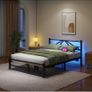 Double Bed Frame with Charging Station,LED Headboard,Black Modern Geometric Headboard Metal Platform Bed Frame for bedroom,Under Bed Storage Space,No Box Spring Needed,Easy Assembly Image 2