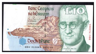 1994 Ireland IR10 James Joyce Banknote Series C. Note issued 25/02/94. Serial number DDJ915085