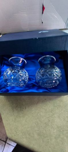 SET OF 2 BOXED Vintage Waterford Crystal Violet Vases.