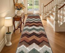 Runner Rugs for Hallway Non Slip 60x300cm, Geometric Washable Kitchen Carpet Runner, Bohemian Long Hall Rug for Entryway Bedroom Laundry Living Room, Low Pile Non Shedding, Brown Green