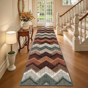 Runner Rugs for Hallway Non Slip 60x300cm, Geometric Washable Kitchen Carpet Runner, Bohemian Long Hall Rug for Entryway Bedroom Laundry Living Room, Low Pile Non Shedding, Brown Green