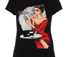 Black T-shirt with a Lady in red size 12