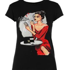 Black T-shirt with a Lady in red size 12