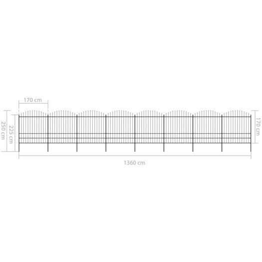 Garden Fence with Spear Top Steel (1.75-2)x13.6 m Black